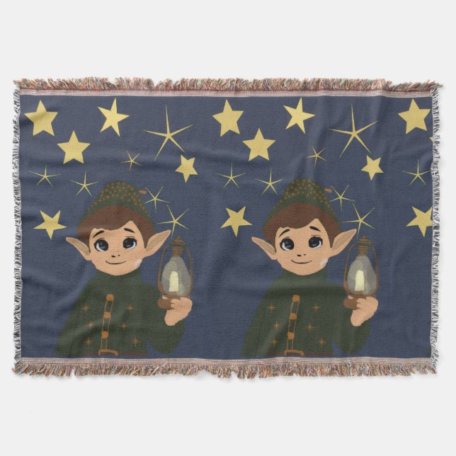 Cobertor Noël Adorable Elfe et Nuit Étoilée (Frente)