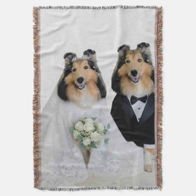 Cobertor Noiva e Noivo Sheltie (Frente Vertical)