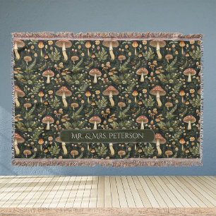 Cobertor Nome da Família Personalizada   Padrão de Cogumelo
