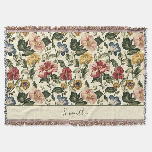 Cobertor Nome de Monograma Floral Vintage (Frente)