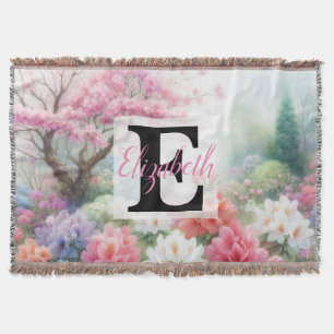 Cobertor Nome do monograma na aquarela Flores nos pastéis