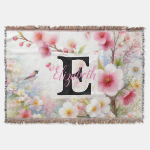 Cobertor Nome do monograma na aquarela Flores nos pastéis