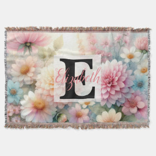Cobertor Nome monograma em aquarela Flores em pastos