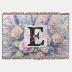 Cobertor Nome monograma em aquarela Flores em pastos