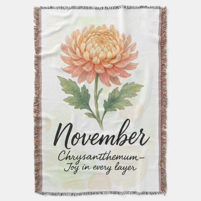 Cobertor November Birth Month Throw Blanket – Chrysanthemum (Frente Vertical)