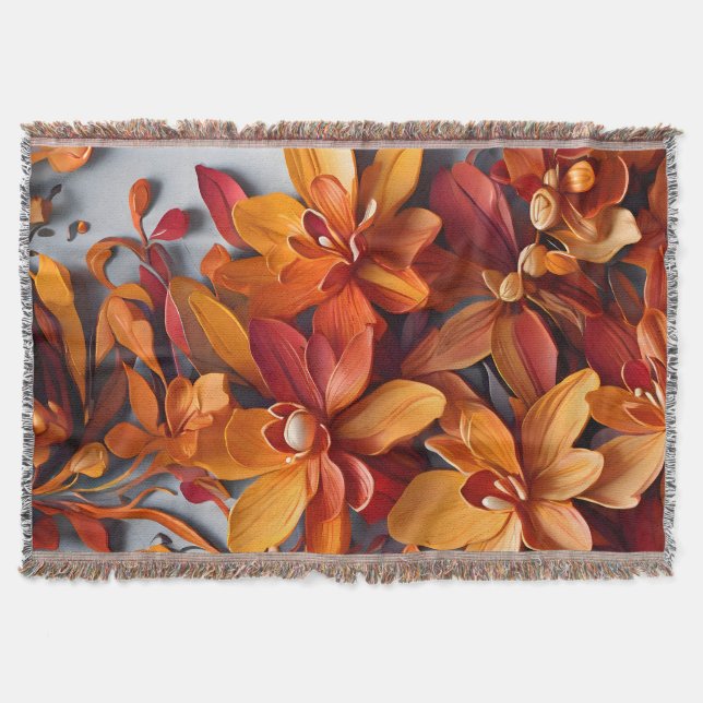 Cobertor O Design de Padrão Floral Laranja (Frente)