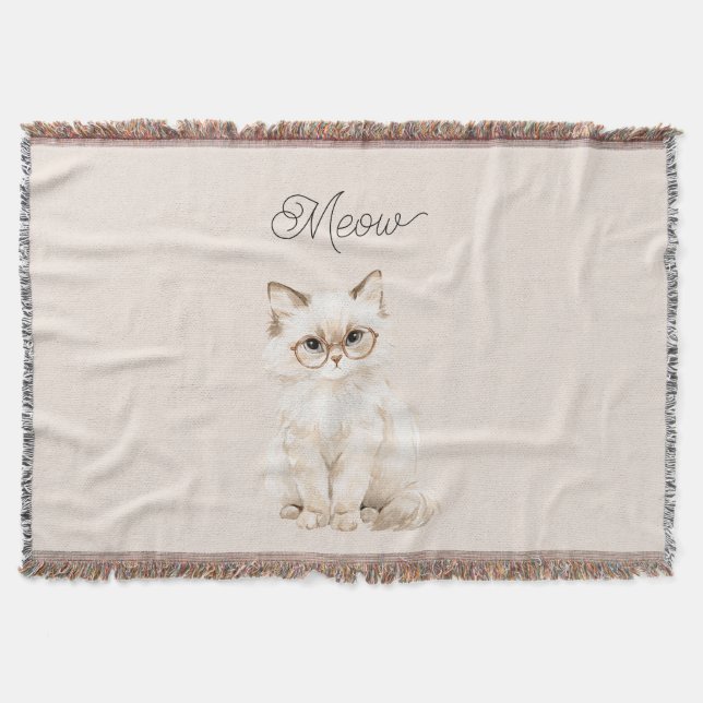 Cobertor Óculos de Gato Branco Creme (Frente)
