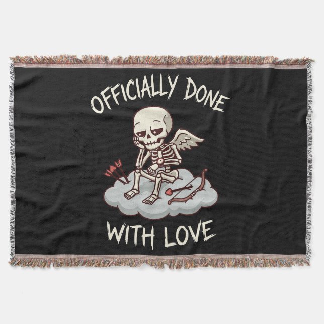 Cobertor Officially Done With Love Skeleton Cupid Design (Frente)