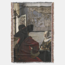 Cobertor Oficial e menina de riso por Johannes Vermeer