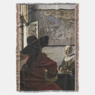 Cobertor Oficial e menina de riso por Johannes Vermeer