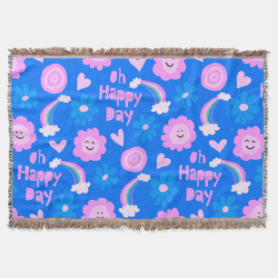 Cobertor oh dia feliz   arco-íris flores cor-de-rosa