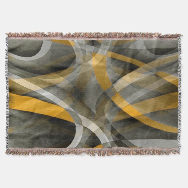 Cobertor Oitenta Retro Mostarda Amarelo e Cinza Abstrato Cu (Frente)