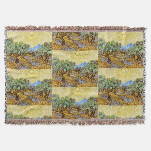 Cobertor Oliveiras de Van Gogh - Sol Dourado e Céu Arte (Frente)