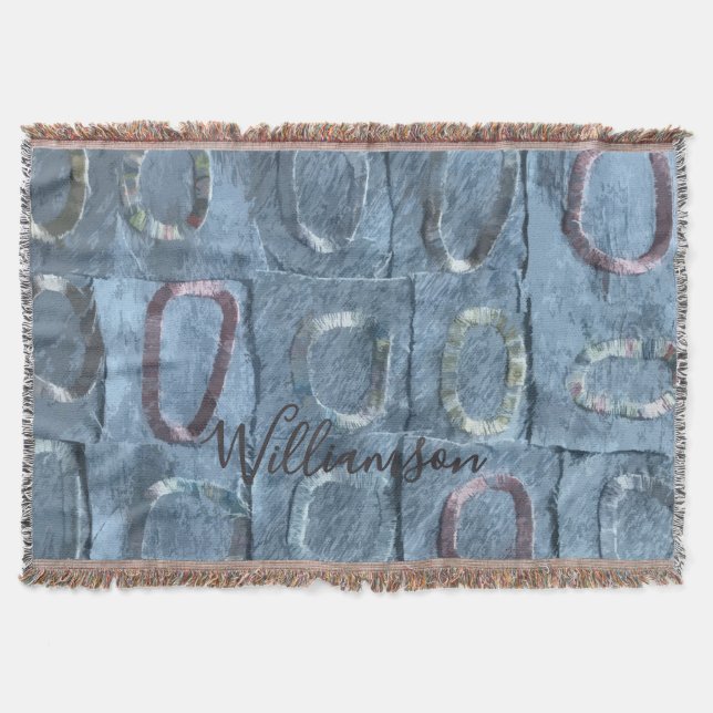 Cobertor Olook de Patchwork Geométrico Azul Abstrato Person (Frente)