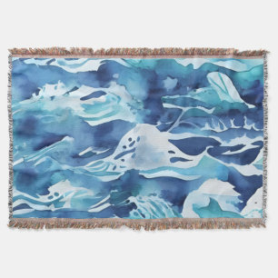 Cobertor Ondas do Oceano   Aquarela Azul Teal Água Azul
