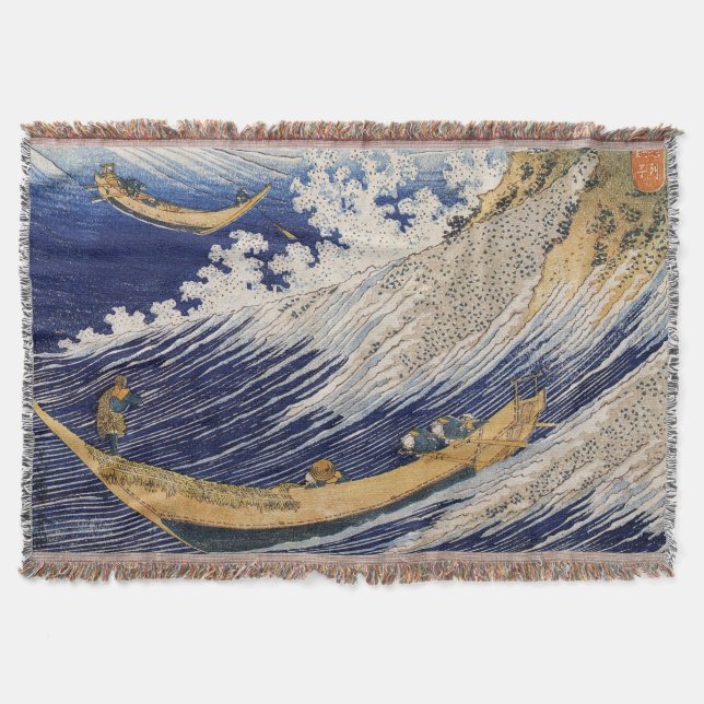 Cobertor Ondas do Oceano de Hokusai Barcos no Mar (Frente)