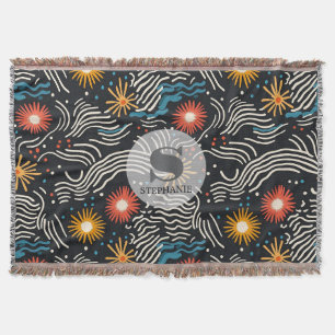Cobertor Ondas Florais de Abstrato vibrantes em preto
