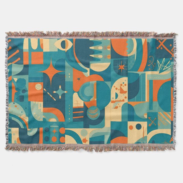 Cobertor Orange and Teal Geometric Abstract (Frente)