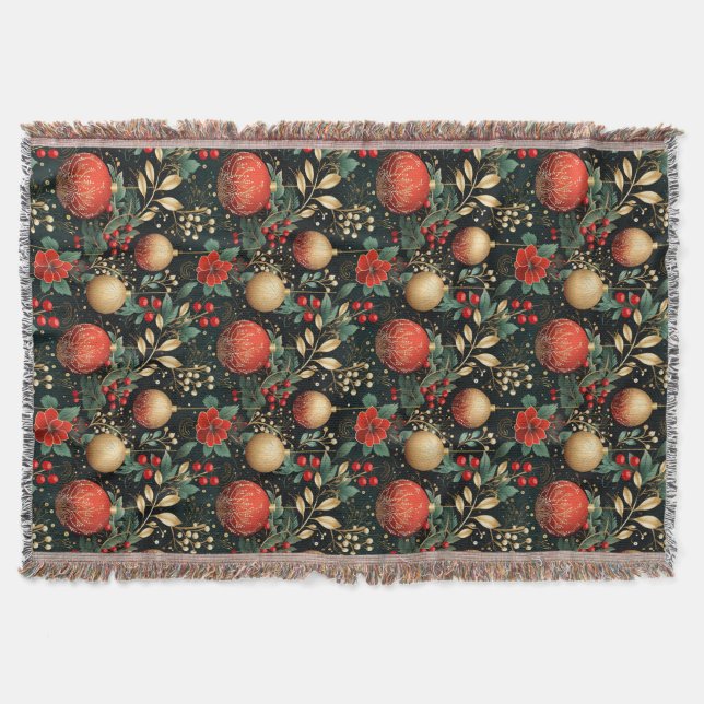 Cobertor Ornamento Vermelho Dourado de Berry Floral de Nata (Frente)
