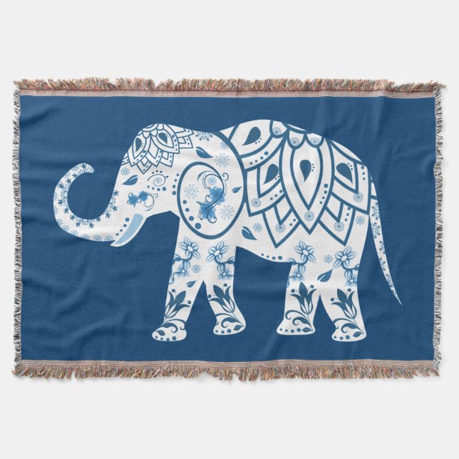 Cobertor Ornate Patterned Blue Elephant (Frente)
