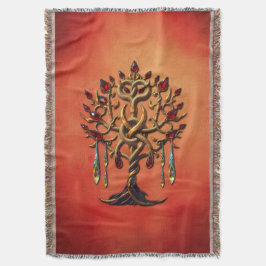 Cobertor Ouro da árvore da vida com pedras vermelhas