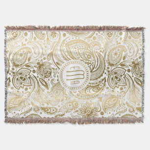Cobertor Ouro de Monogramed e vintage branco Paisley floral