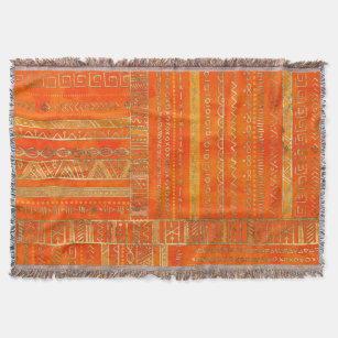 Cobertor Ouro étnico tribal do teste padrão na laranja