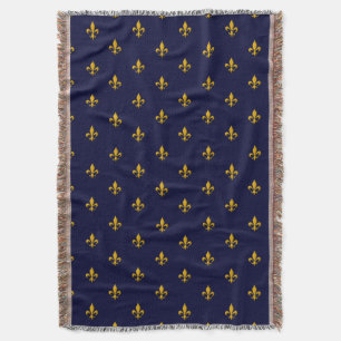 Cobertor Ouro Fleur de Lis no Marinho Blue