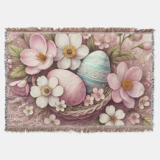 Cobertor Ovos florais cor-de-rosa com rendas monograma numa