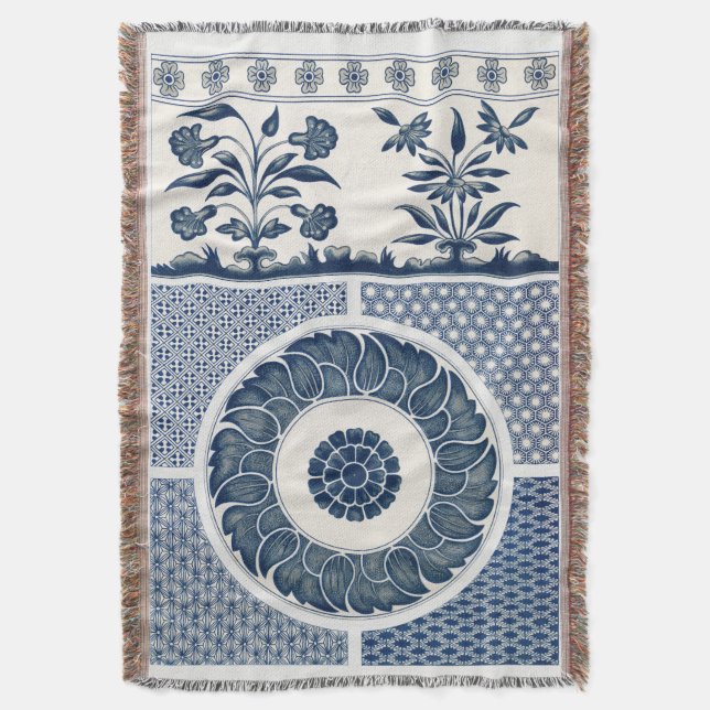 Cobertor Padrão Antigo de Porcelana Azul e Branco Chinesa (Frente Vertical)