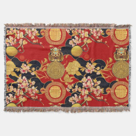 Cobertor Padrão asiático moderno de Ano Novo chinês feliz