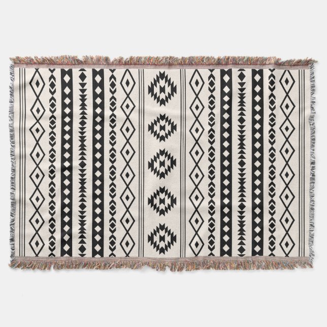 Cobertor Padrão Aztec Black on Cream Mixed Motifs (V) (Frente)