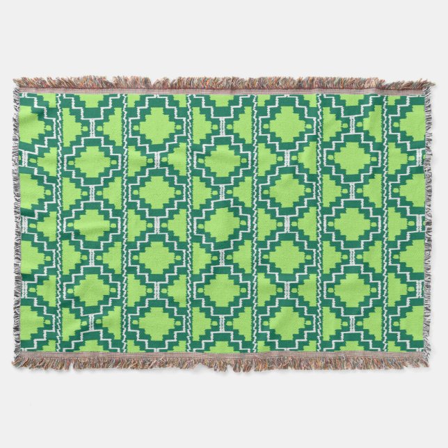 Cobertor Padrão Azteca Ikat - Floresta e Verde Lima (Frente)