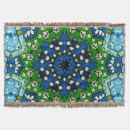 Cobertor Padrão Azul Verde-Mosaico Mandala Retro