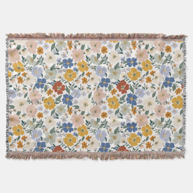 Cobertor Padrão Boho de Prado de Flores Silvestres (Frente)