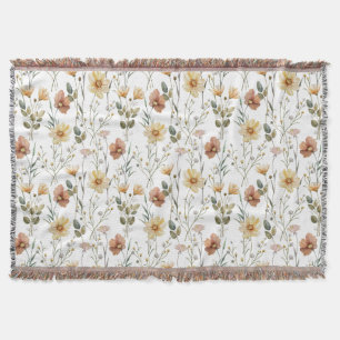Cobertor Padrão Botânico Boho de Flor Silvestre com Aquarel