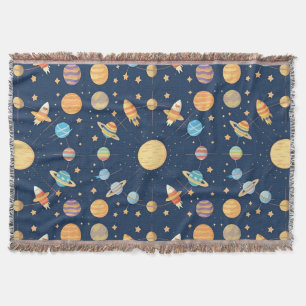 Cobertor Padrão Colorido com Tema Espacial e Planetas
