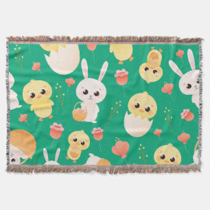 Cobertor Padrão contínuo de adoráveis coelhinhos e pintinho