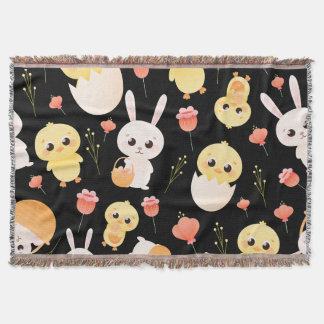 Cobertor Padrão contínuo de adoráveis coelhinhos e pintinho
