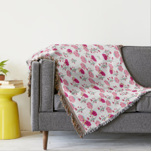 Cobertor Padrão contínuo floral rosa e vermelho chic