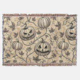 Cobertor Padrão de Abóbora de Halloween Vintage com Videira