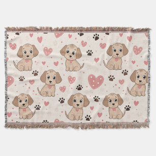 Cobertor Padrão de aquarela de corações de cachorrinho fofo