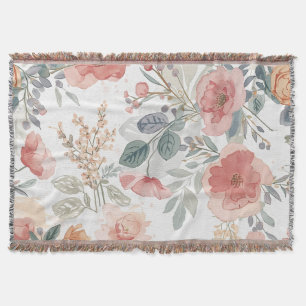 Cobertor Padrão de Aquarela Floral Jardim de Coral Rosado