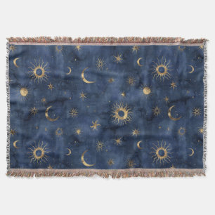 Cobertor Padrão de Aquarela Sol Lua e Estrelas Celestiais