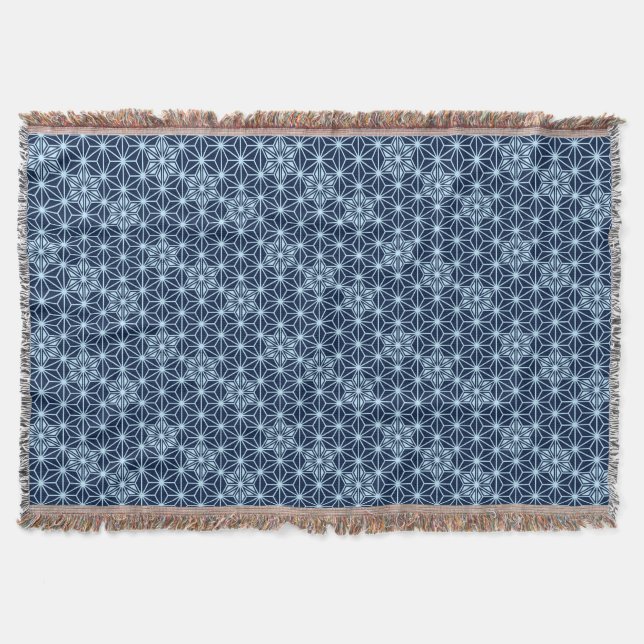 Cobertor Padrão de Asanoha Japonês, Azul Indigo (Frente)