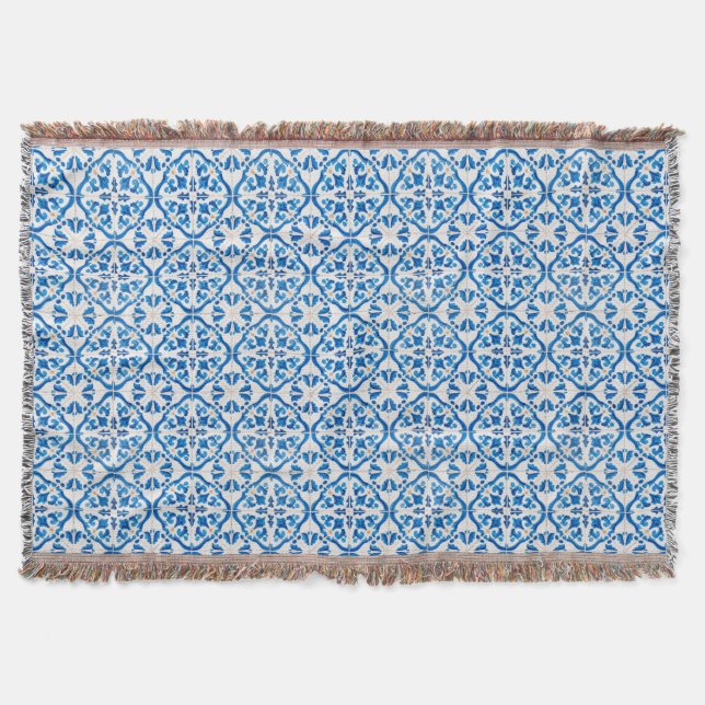 Cobertor Padrão de Azulejo do Mediterrâneo Azulejo (Frente)