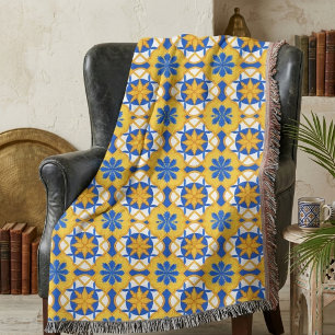 Cobertor Padrão de Azulejo Marroquino Azul Mediterrâneo Ama