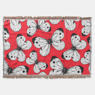Cobertor Padrão de borboleta de repolho em vermelho