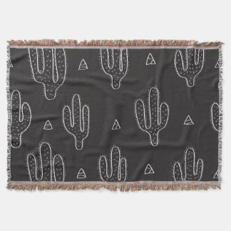 Cobertor Padrão de Cactus Preto Desenhado à Mão