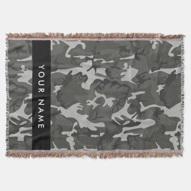 Cobertor Padrão de Camuflagem Cinza, Seu nome, Personalize (Frente)